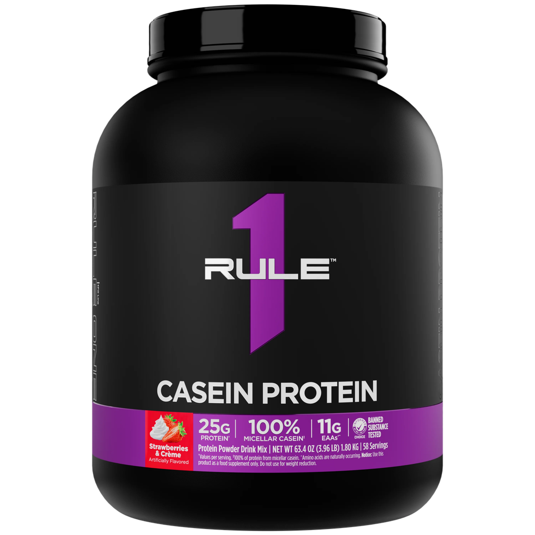 Rule1 Casein Protein Strawberries&creme 900g/بروتين كاسين نكهة الفراولة