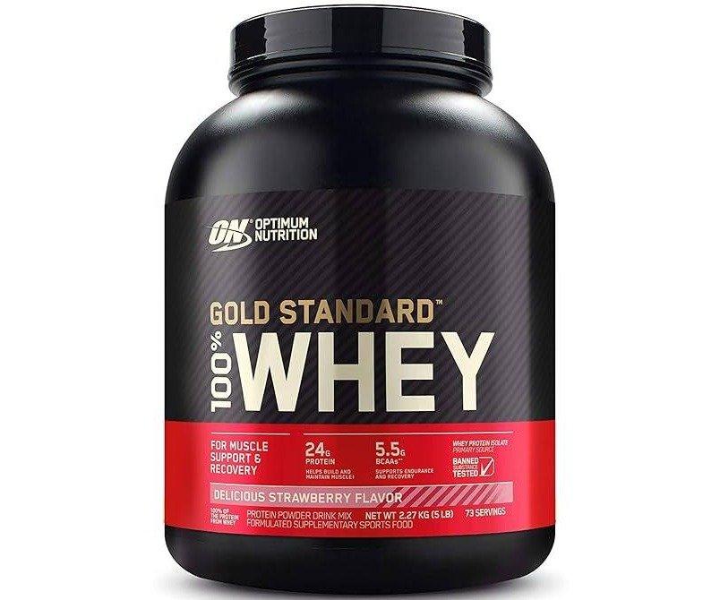 Gold Standard Whey 2.27kg Strawberry / علبة  قولد واي بروتين بنكهة فراولة 2.27كجم